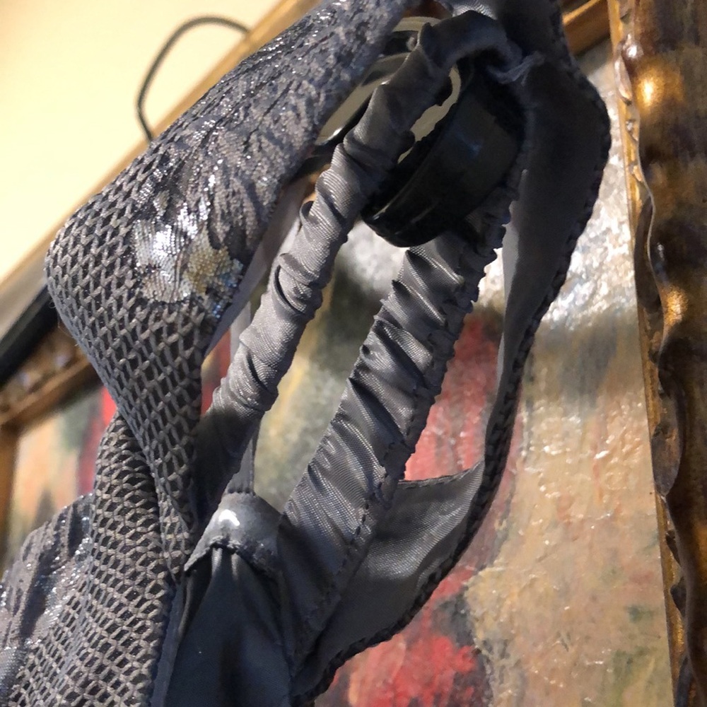 Aidan Mattox Gunmetal Off The Shoulder Silver Floral Detail-Soft Mesh Lined Gown - Picture 8 of 14